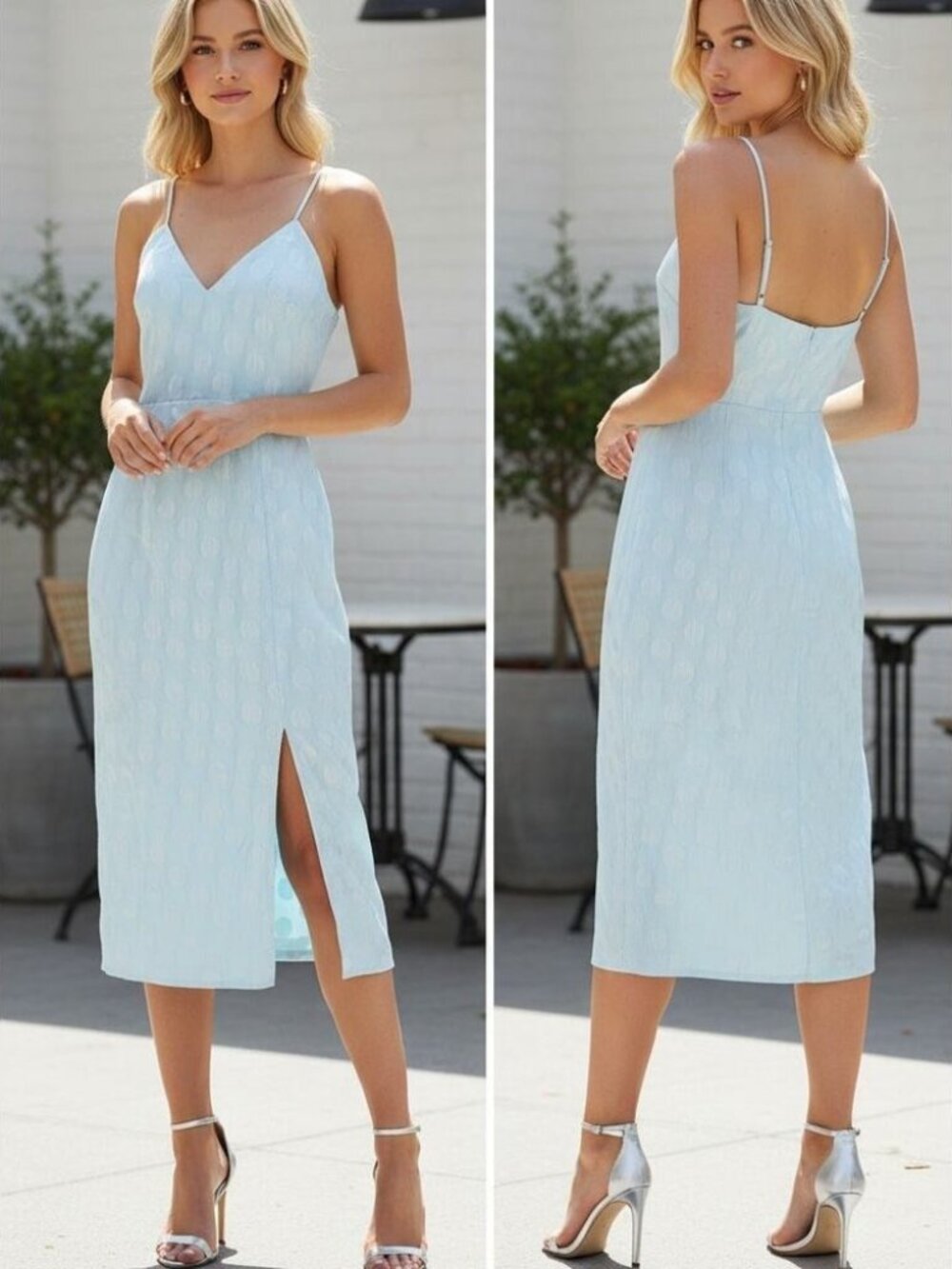 Song of Style Textured Dot Midi Dress Pale Blue Small EUC